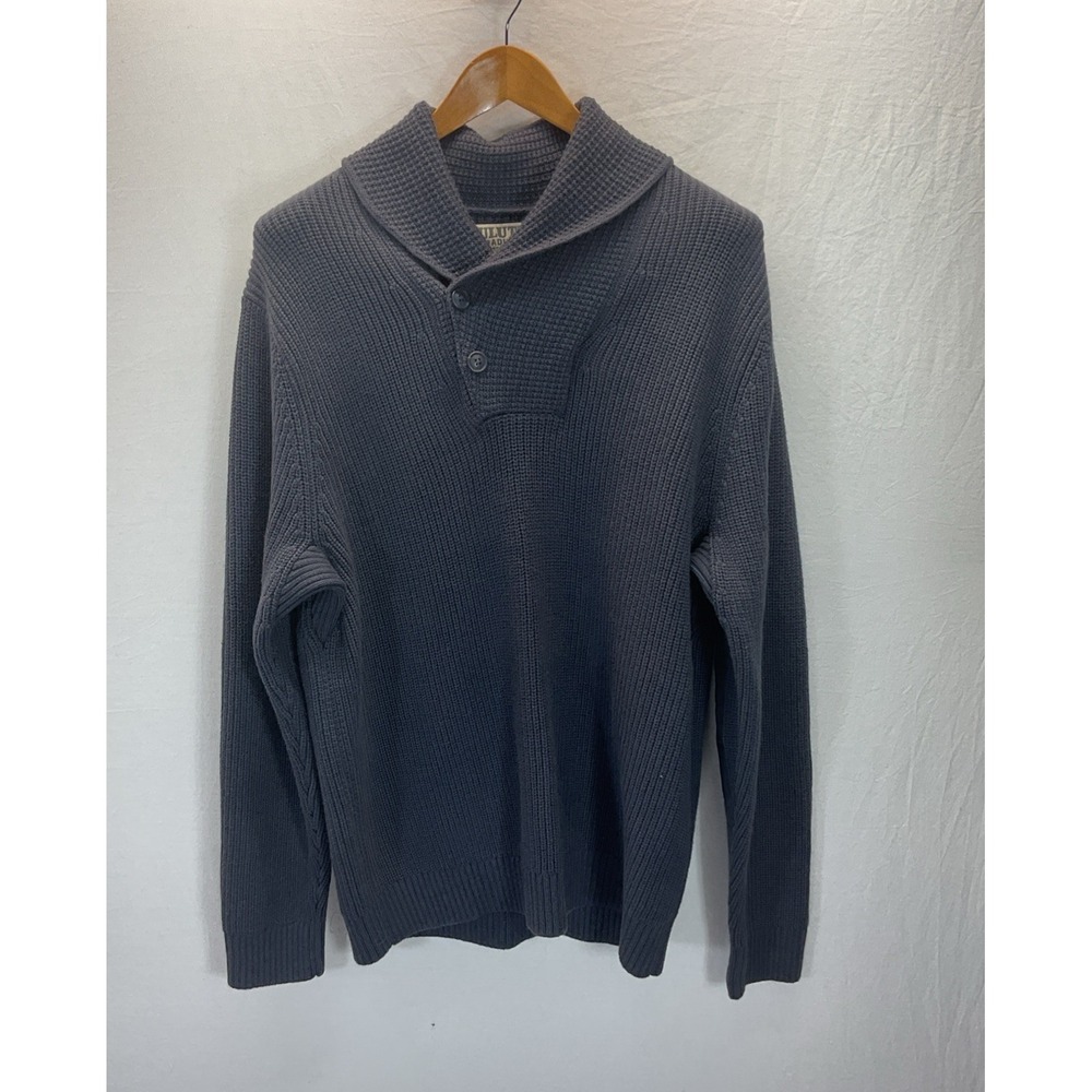 Duluth Trading Sweater Mens LG Brigadier Shawl Collar Knit Elbow Patches‎ Gray